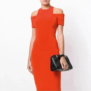 Calvin Klein Scuba midi dress coral orange wedding guest business office formal